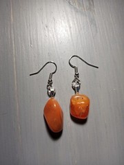 Natural Carnelian Agate Tumbled Stone Drop Earrings Nickel Free Orange Boho