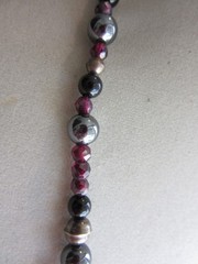 Vintage benchmade silver, faceted garnet, Onyx and hematite beaded necklace