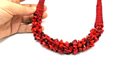 Bohemian Red Coral Chips Choker Necklace Chunky Statement Beaded Collar 40cm