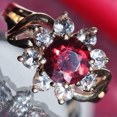 10k yellow gold halo ring 2.75ct garnet white sapphire size 6.75 handmade 3.5gr