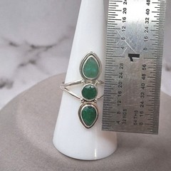 Triple Stone Emerald Ring Size 8.25 Sterling Silver Southwestern Style