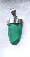 Vintage Malachite Pendant Clear Quartz Cbachon Accent Stone Sterling Silver