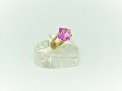 14/20 Gold Filled wire wrapped 10X10 square Pink Sapphire ring for woman