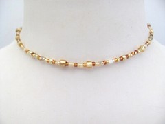 Gold Glass Choker Necklace Mixed Shape Boho Seed Bead Summer Spring