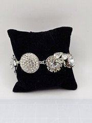 Handmade Mixed Media Rhinestone Bracelet Vtg Contemporary Jewelry OOAK 8″ Retro