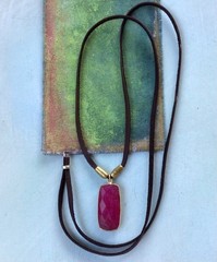 $490 Ruby Sundance Charm Necklace leather suede cord handmade artisan jewelry