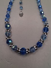 as is Vendome Blue Aurora Borealis Crystal Necklace 16.2″