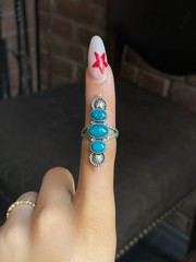 Kingman Turquoise Triple Stone Ring Size 6.75 | 925 Sterling Silver G588