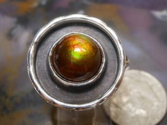 Sterling Silver and Slaughter Camp AZ Fire Agate Gem ring sz 10 3/4 D102