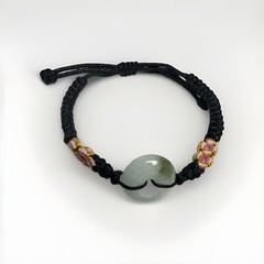 Handcrafted Adjustable Cord Bracelet Green Jade A Round Charm Beaded Pink Gold