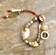 Bohemian Bracelet MOP, African Bone, Glass, Brass, and Vintage Resin Beads