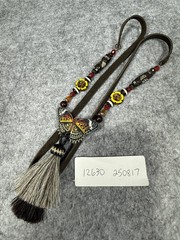 Beaded Necklace Butterfly Pendant Leather Strap Horse Hair Tassel Carved Totem