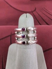 Modern Red Garnet Three Row Wrap Cocktail Sterling Silver Ring Size 6.5