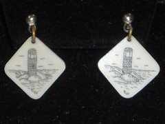 Lighthouse Carved Earrings «EW» signed unknown material D100