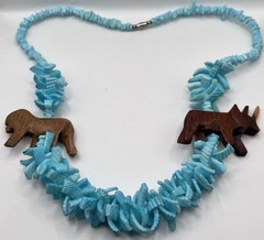 Vintage Safari Animal Carved Wood Shell Fetish Necklace 24” Barrel Clasp