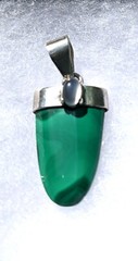 Vintage Malachite Pendant Clear Quartz Cbachon Accent Stone Sterling Silver