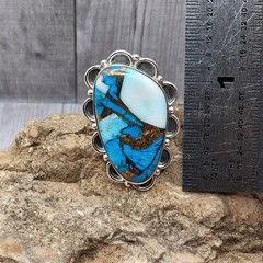 Blue Dahila Turquoise Ring Adjustable 7-11 Sterling Silver Southwestern Style