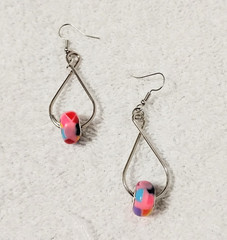 2 PAIR Unique Design Handmade European Glass Beads Silver Tone Dangle Earrings