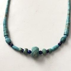 turquoise and lapis lazuli choker necklace artist made 16”