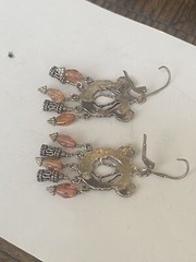 Sterling Silver Peruvian Style Glass Chandelier Dangle Drop Clip back Earrings