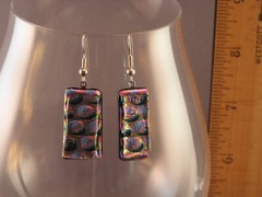 Pink Green Blue Honeycomb Encased with Clear Dichroic Fused Glass Earrings EP45