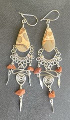 Peruvian Leopardite Jasper Semi-Precious Stone Necklace Long Earrings Set Boho
