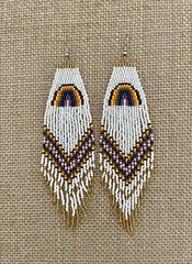 Handmade Miyuki Seed-Bead Fringe Dangling Earrings Rainbow White Multi NWT