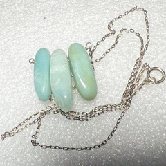Sterling Silver Green Stone Necklace 3 Natural Polished Semi Precious Gems READ
