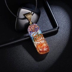 Seven Chakra Orgone Necklace Reiki Copper Double Coil Healing Round Cord Pendant