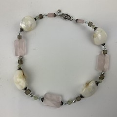 Vtg Morganite MOP Faceted Gemstones Pearl Collar Necklace Sterling Artisan Made
