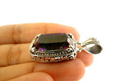 Rectangle Mystic Topaz Solitaire Ornate Edged 925 Sterling Silver Pendant