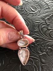 White Buffalo Turquoise Howlite Dainty Totem Pendant Shadow Bezel 2″