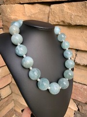 Huge Aquamarine Bead Necklace Artisan Handcrafted