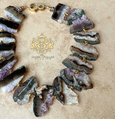 Abalone Paua Puffy Gems Necklace Oversized Cashmere Lt Beige Big Pearl Sea Opals
