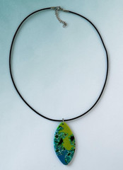 Handmade Blue & Green Abstract Floral Polymer Clay Large Pendant Necklace Chain