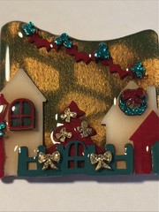 Ultra Rare Vintage Lucinda Christmas House Pin Background Snowflake Impressions