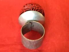 Handmade Artist Design Large Ring Big Red Embossed Ball Adjustable