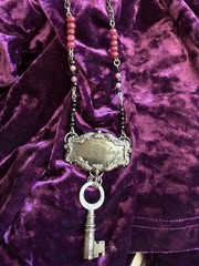Beaded Necklace antique Key Pendant Victorian mourning jewelry our darling