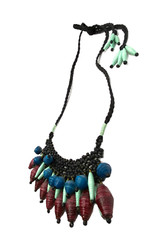Noonday Collection Bib Statement Necklace Artisan Beaded Black Burgundy Fringe