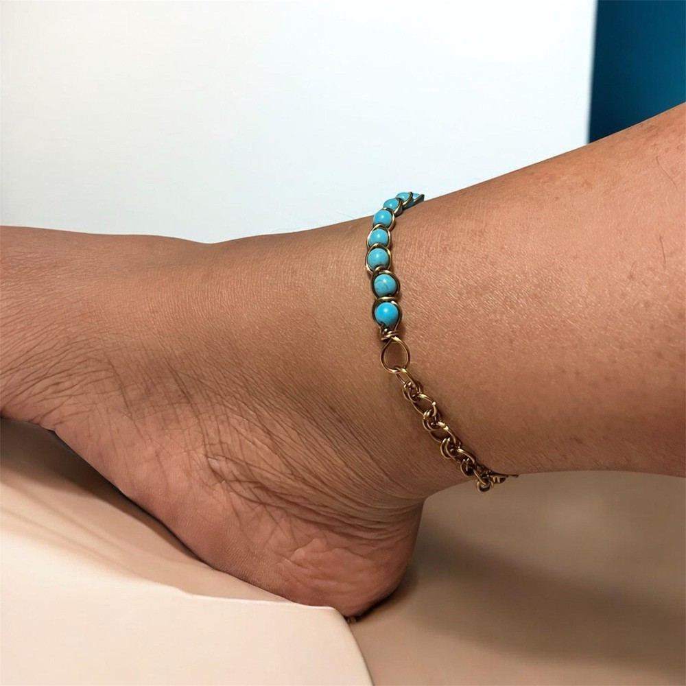 Howlite Turquoise Beaded Handmade Anklet Bracelet Adjustable