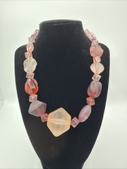 Retro Berry Blush Acrylic Geometric Chunky Necklace, 70s Statement Jewelry