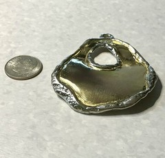 Vintage Talisman Inspired Brutalist Hammered 2-Tone Metal Abstract Pendant 1980s
