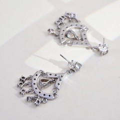 925 Sterling Silver Cluster CZ Chandelier Earrings, Teardrop Wedding Dangles