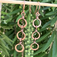 Hammered Copper Hoop Dangle Earrings Boho Handmade Wire Jewelry Gift For Her