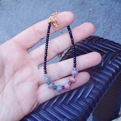 Handmade Natural Black Spinel , Emerald Sapphire Bracelet 14K Gold Filled 7.15″