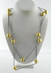 Sterling Silver Clasp Mixed Metals Spring and Golden Ball Atomic Necklace Signed