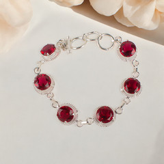 Birthstone bracelet Pink Rubellite Natural Gemstone 925 Sterling Silver bracelet