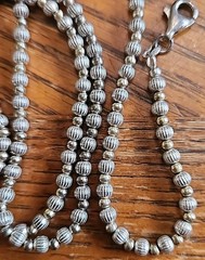 Vintage Italian Silpada Sterling Silver & Brass Fluted Beaded Necklace 24 Inches