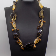 Deb GUYOT Citrine Quartz Smokey Topaz? Nugget Pearl Chunky Strand Necklace