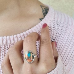 Spiny Oyster Turquoise Ring 925 Sterling Silver Ring Orange Turquoise Ring USA